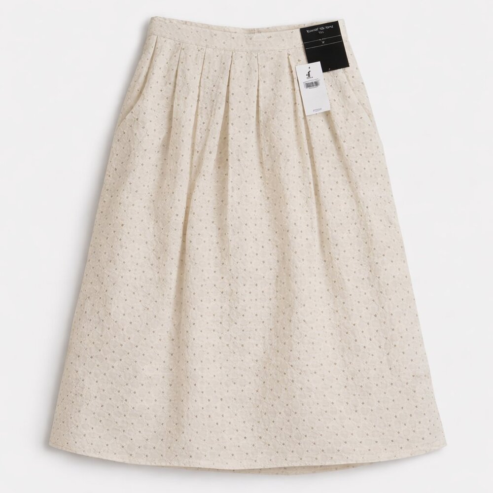 Banana Republic 100% Cotton Eyelet Midi Skirt Cream A-Line Pockets NWT Size 8 - Picture 4 of 6